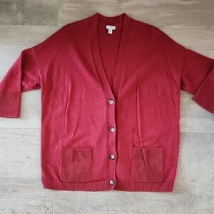 J. Jill Deep Red Button-Up Cardigan